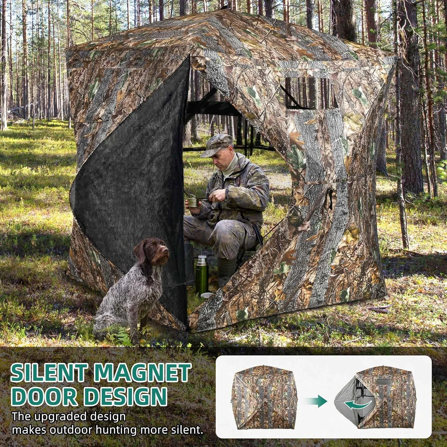 YITAHOME 360 See Through Ground Blind for Deer Hunting, 2-3 & 3-4 Person Pop-up With Tri-Leg Chair, Silent Magnetic Zipper Door and Carrying Bag