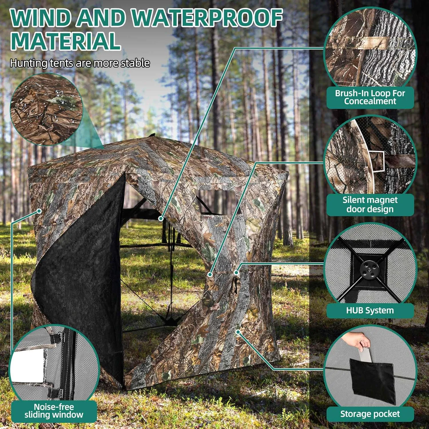 YITAHOME 360 See Through Ground Blind for Deer Hunting, 2-3 & 3-4 Person Pop-up With Tri-Leg Chair, Silent Magnetic Zipper Door and Carrying Bag