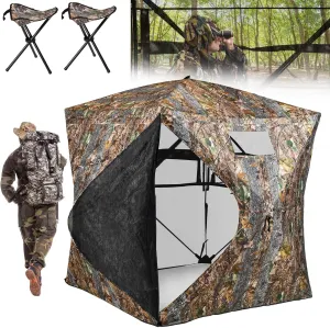 YITAHOME 360 See Through Ground Blind for Deer Hunting, 2-3 & 3-4 Person Pop-up With Tri-Leg Chair, Silent Magnetic Zipper Door and Carrying Bag