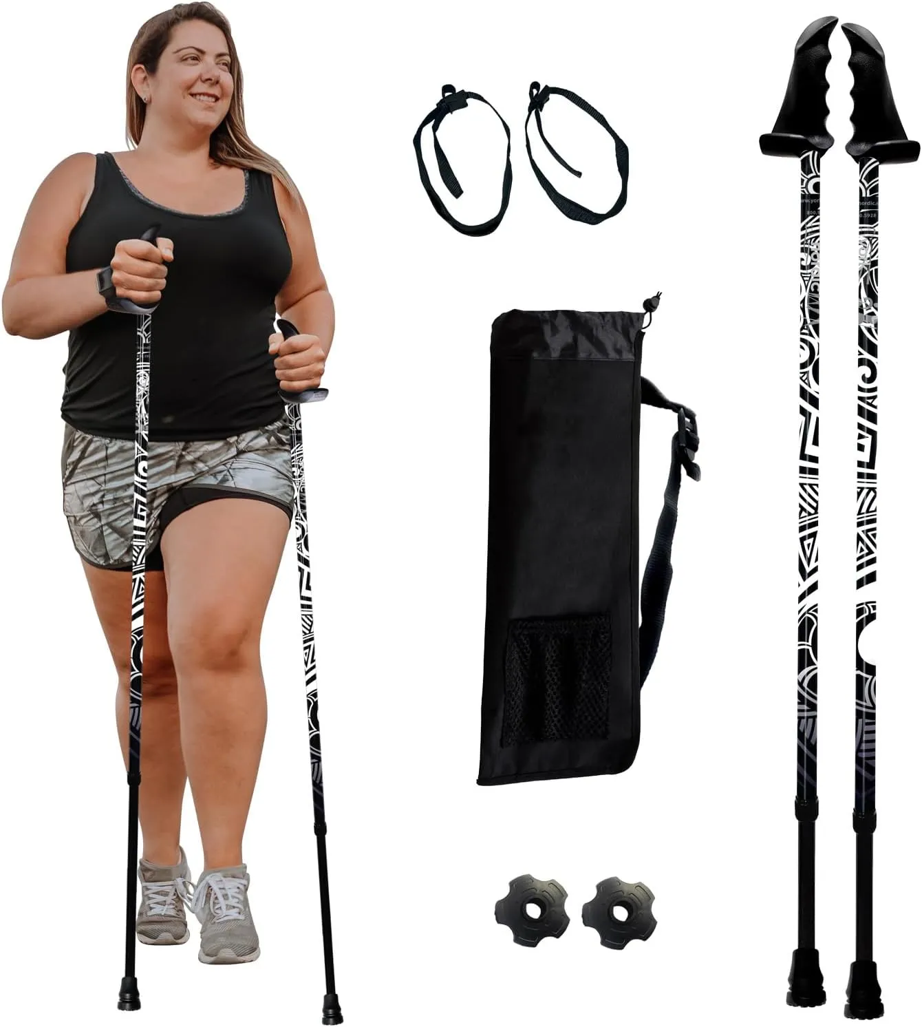 York Nordic Big and Tall Motivator Walking Poles for Balance and Rehab - 2 Pieces - Strong Push Button Locks, Detachable Rubber Feet, Travel Bag - for Heights 4' up to 7' feet and Weights up to 500lbs