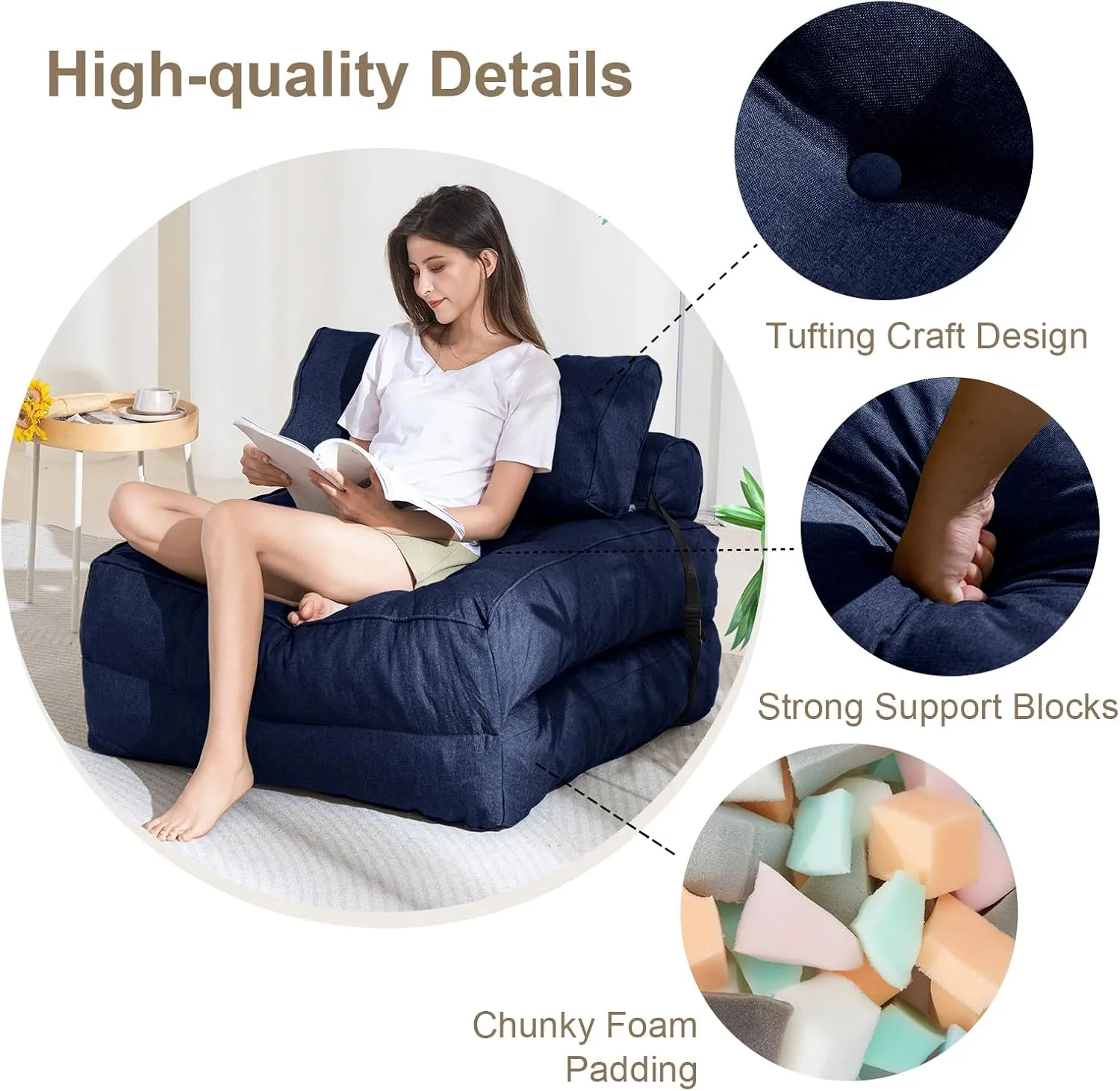 YOSHOOT Folding Couch Sofa Bed, Convertible Sleeper Chairs with Back Support, Foldable Futon Mattress with Pillow, Portable Fold Out Chair Bed Floor Mattress Floor Couch for Living Room