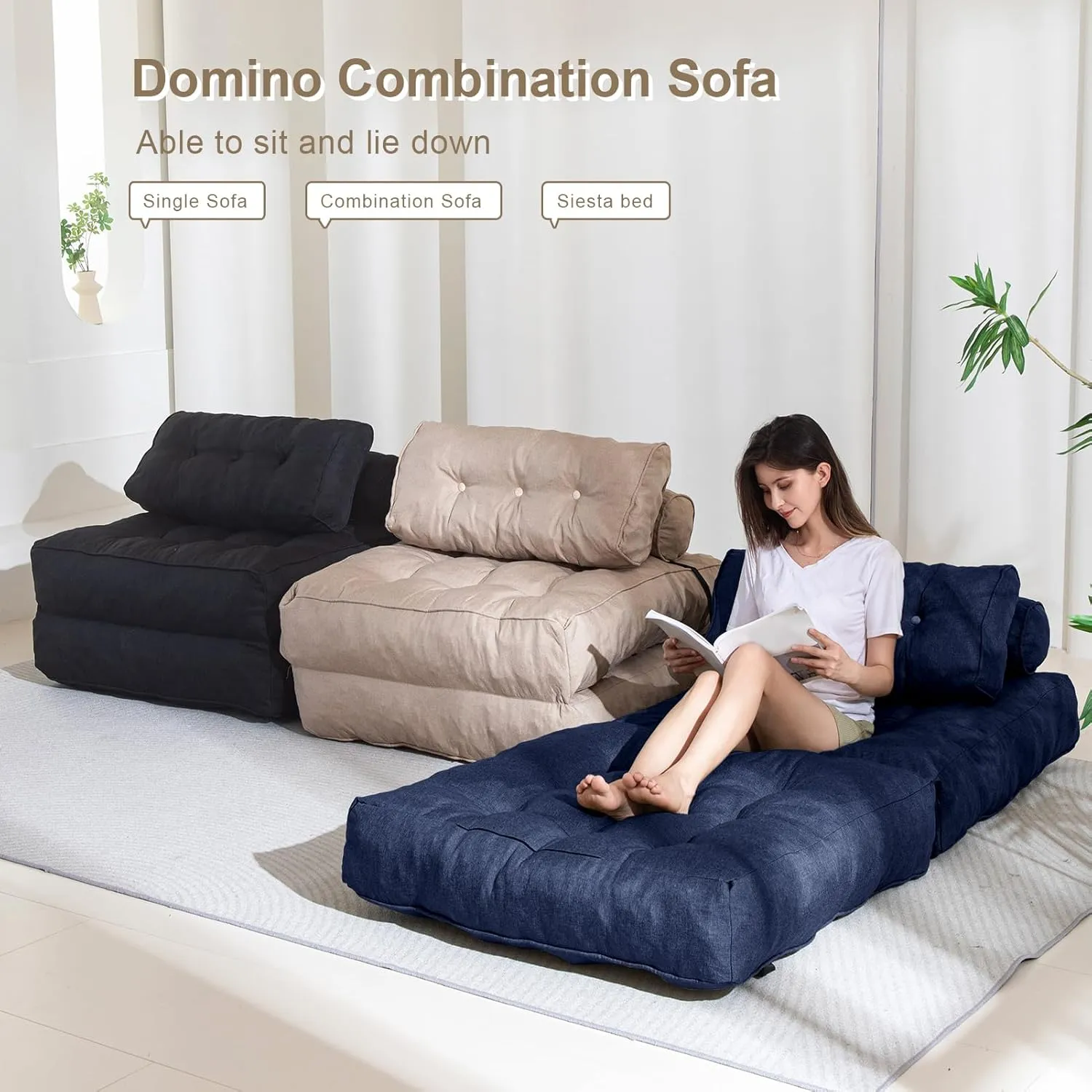 YOSHOOT Folding Couch Sofa Bed, Convertible Sleeper Chairs with Back Support, Foldable Futon Mattress with Pillow, Portable Fold Out Chair Bed Floor Mattress Floor Couch for Living Room