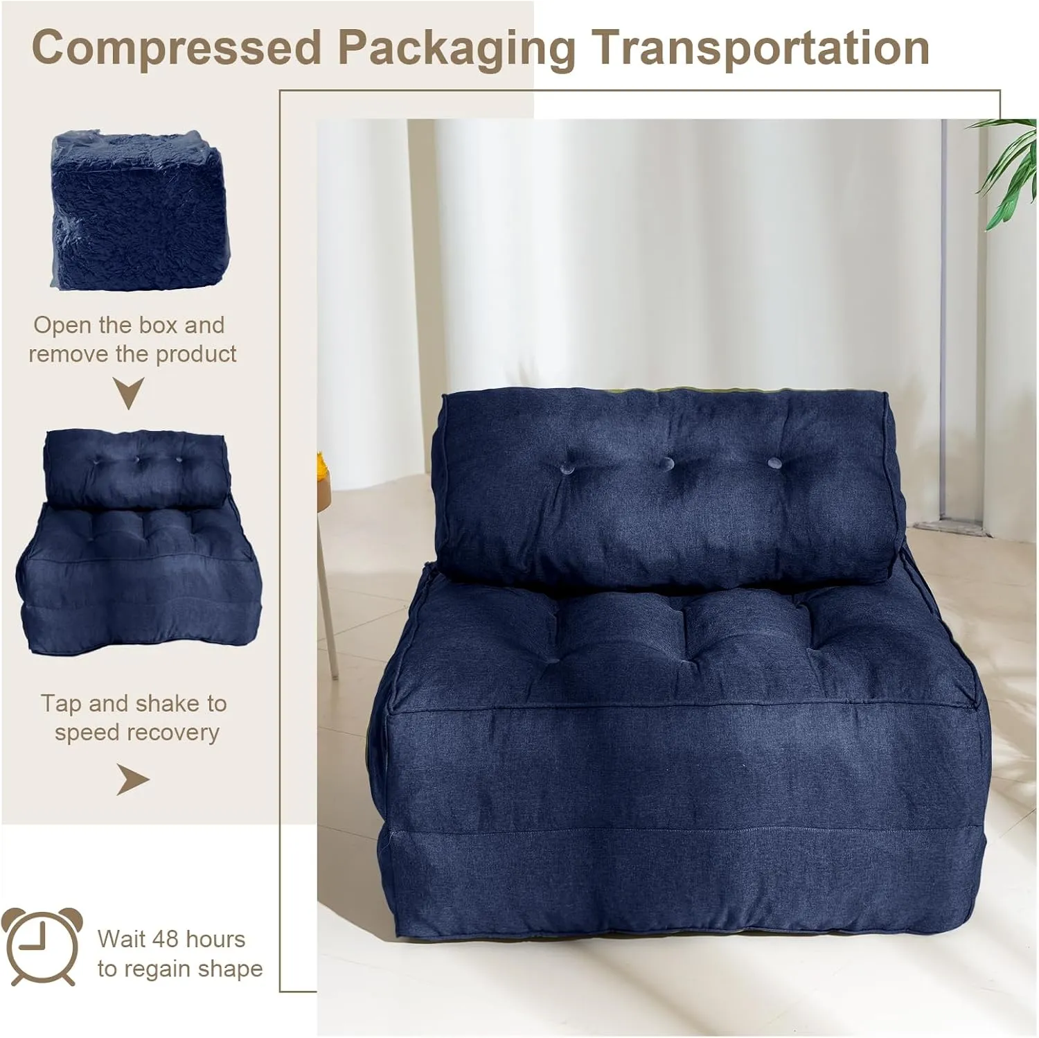 YOSHOOT Folding Couch Sofa Bed, Convertible Sleeper Chairs with Back Support, Foldable Futon Mattress with Pillow, Portable Fold Out Chair Bed Floor Mattress Floor Couch for Living Room