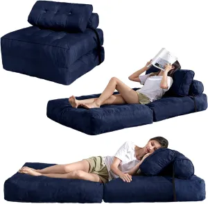 YOSHOOT Folding Couch Sofa Bed, Convertible Sleeper Chairs with Back Support, Foldable Futon Mattress with Pillow, Portable Fold Out Chair Bed Floor Mattress Floor Couch for Living Room