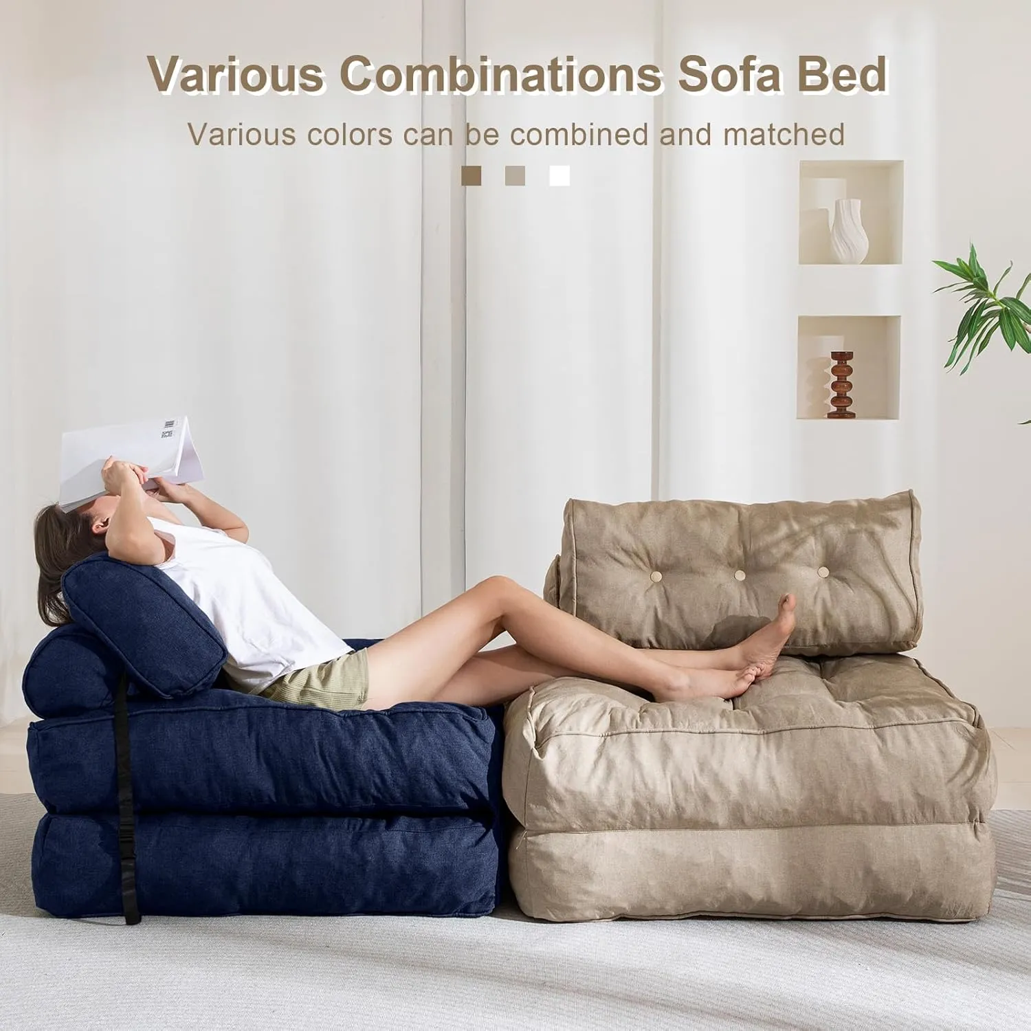 YOSHOOT Folding Couch Sofa Bed, Convertible Sleeper Chairs with Back Support, Foldable Futon Mattress with Pillow, Portable Fold Out Chair Bed Floor Mattress Floor Couch for Living Room