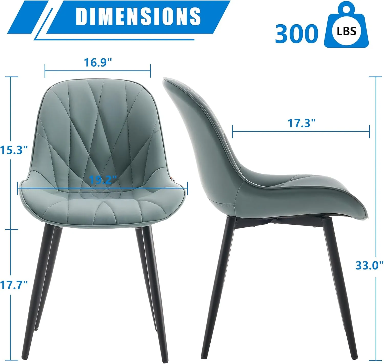 YOUNIKE Dining Chairs Set of 2, GrayishGreen Elegant Kitchen & Dining Room Chairs, Modern Faux Leather Padded Dining Chair, Armless Upholstered Bedroom Side Chairs