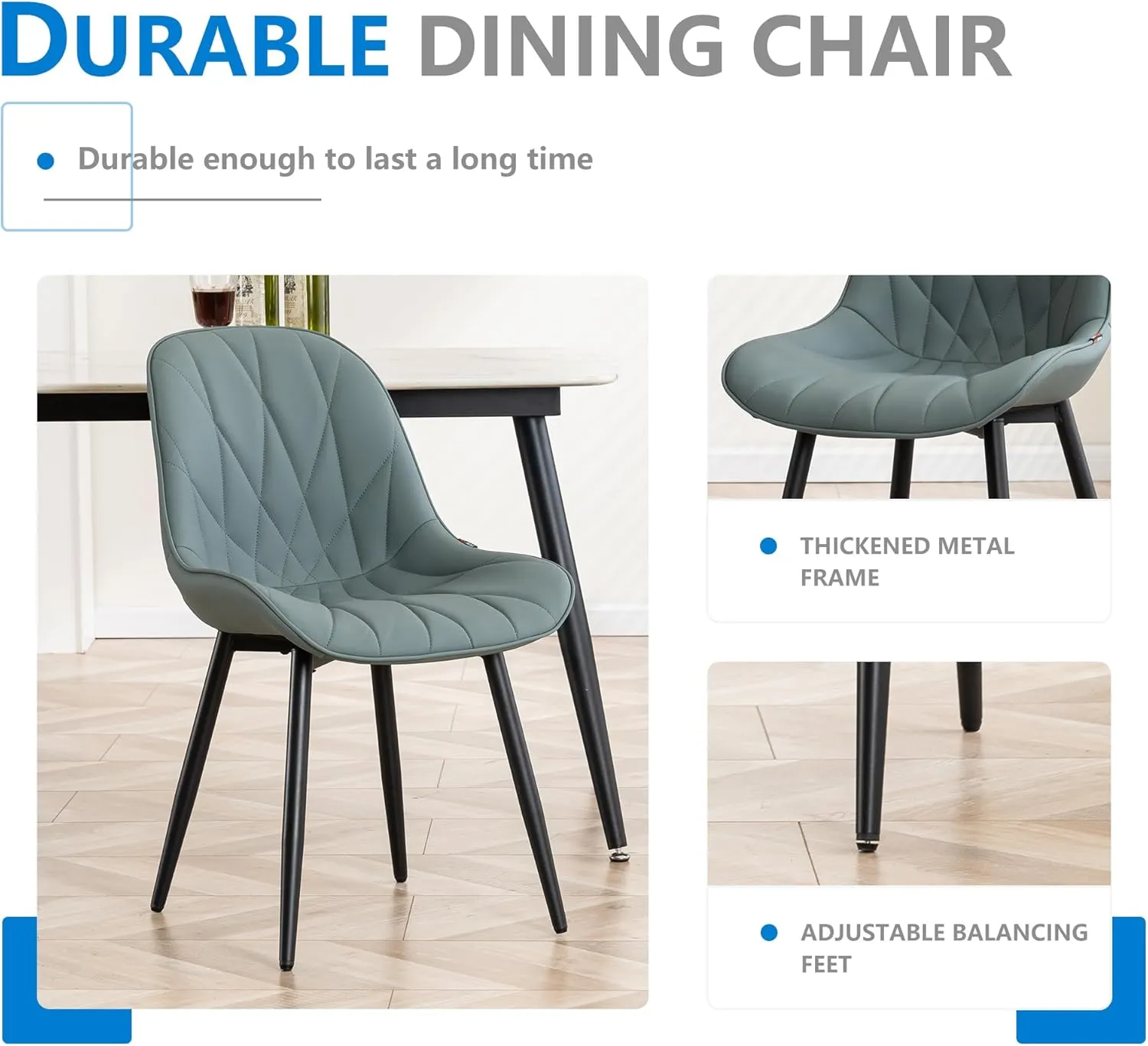 YOUNIKE Dining Chairs Set of 2, GrayishGreen Elegant Kitchen & Dining Room Chairs, Modern Faux Leather Padded Dining Chair, Armless Upholstered Bedroom Side Chairs