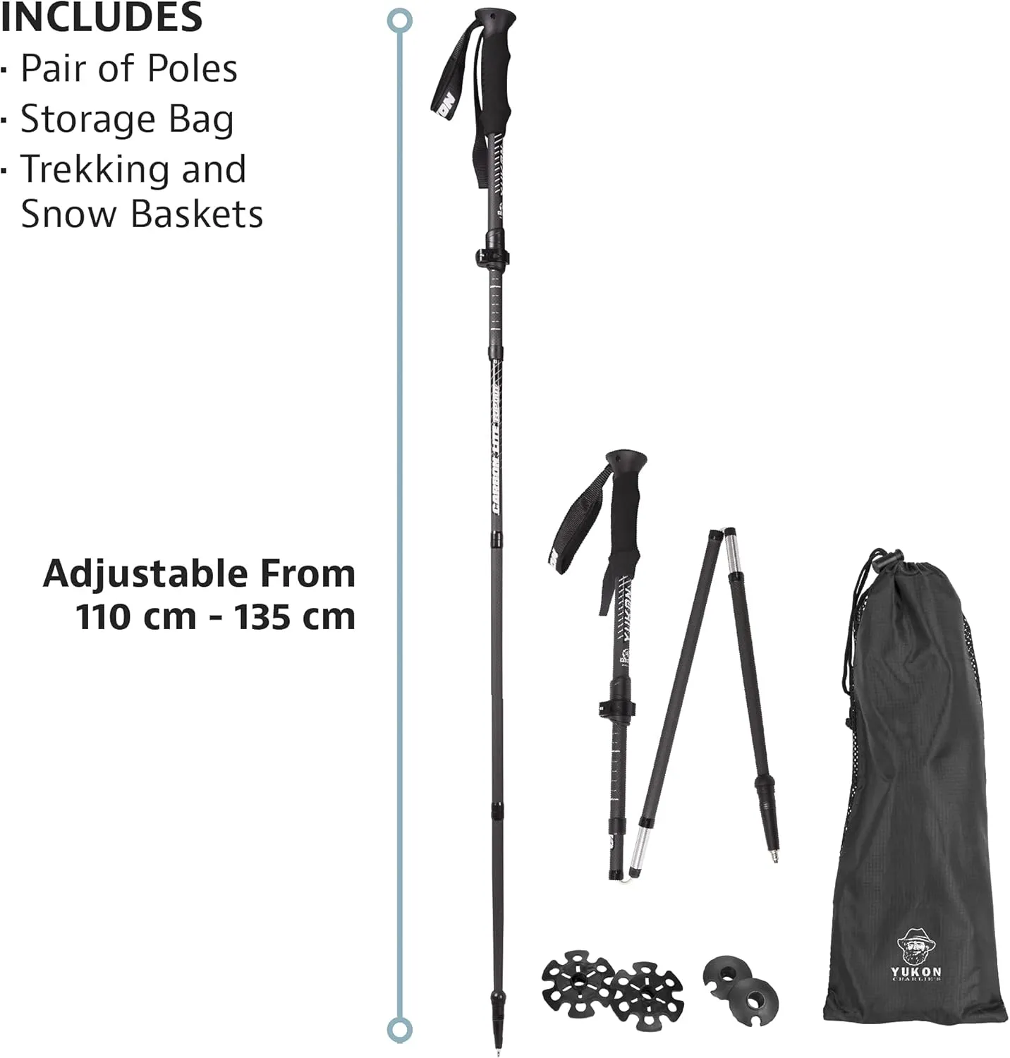 Yukon Charlie's Sherpa Trekking Poles, Twist Lock Adjustment System, Hiking Poles and Snow Baskets, Multiple Styles & Sizes
