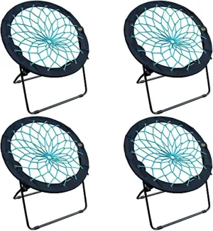 Zenithen Limited Foldable Bunjo Bungee Chair for Dorms, Living Rooms, Bedrooms, Camping, Gaming & Lounging, Teal (Pack of 4)