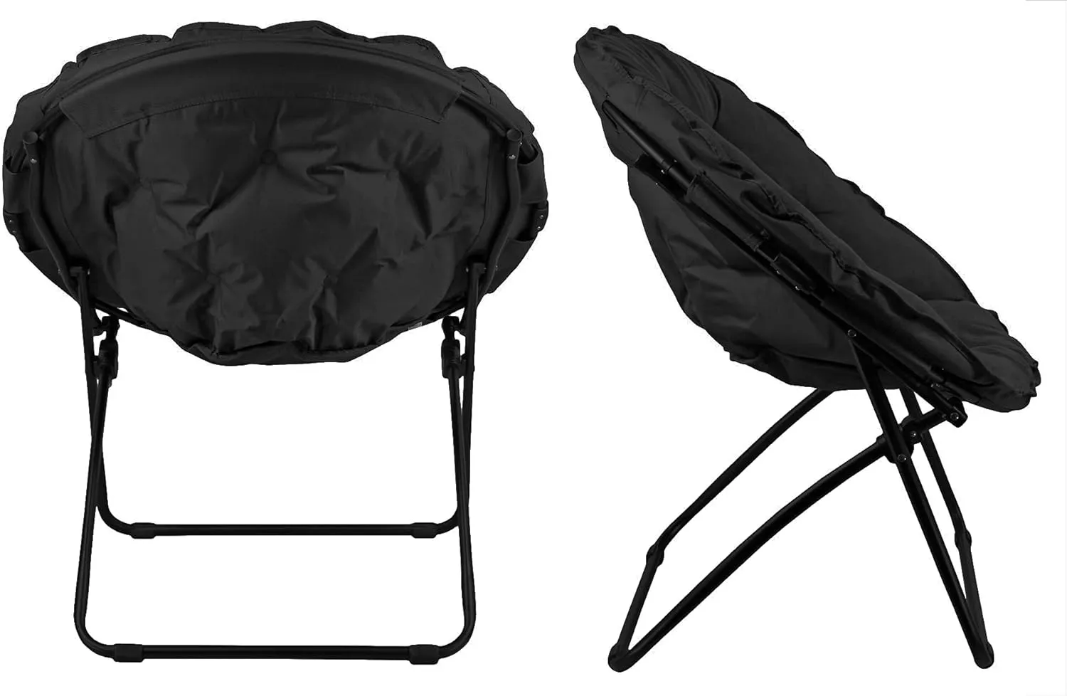 Zenithen Round Black Foldable Padded Dish/Saucer Chair for Dorm, Living Room, or Bedroom, 32" (Pack of 2)
