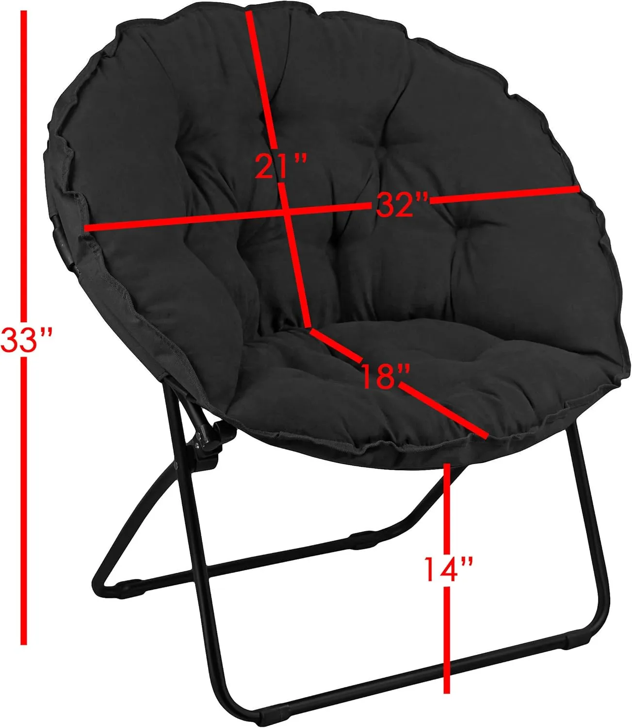 Zenithen Round Black Foldable Padded Dish/Saucer Chair for Dorm, Living Room, or Bedroom, 32" (Pack of 2)