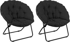 Zenithen Round Black Foldable Padded Dish/Saucer Chair for Dorm, Living Room, or Bedroom, 32" (Pack of 2)